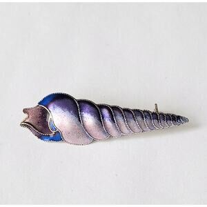 Vintage Sterling Silver Blue & Purple Ombré Enamel Shell Brooch 925